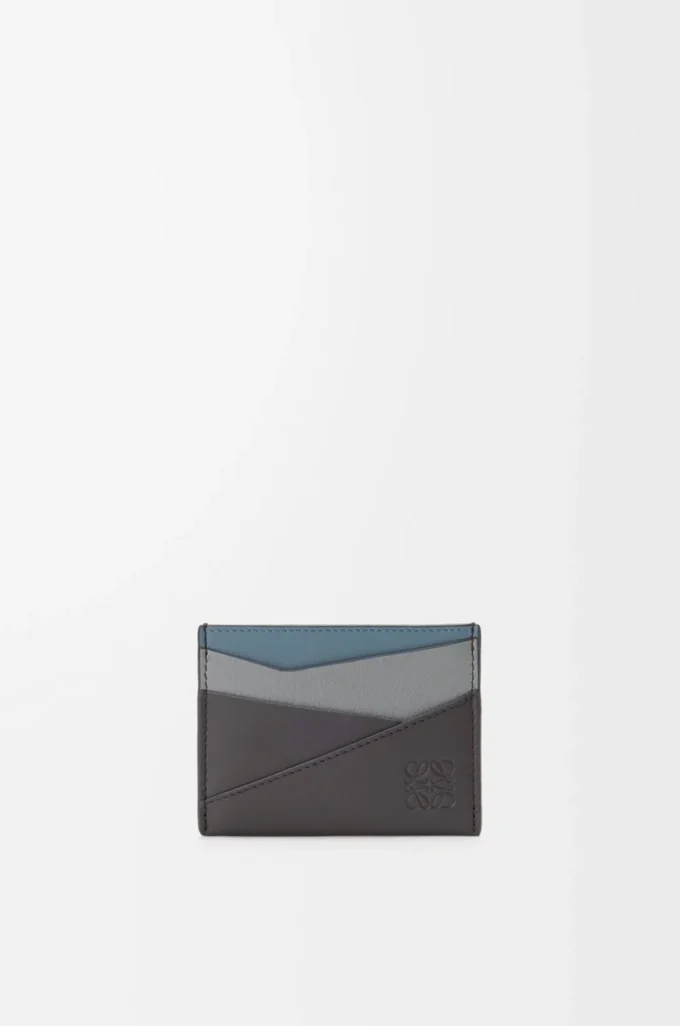 Portacarte Puzzle in pelle di vitello classica Asphalt Grey/Storm Blue