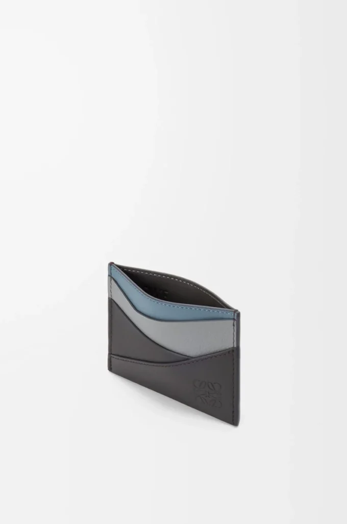 Portacarte Puzzle in pelle di vitello classica Asphalt Grey/Storm Blue