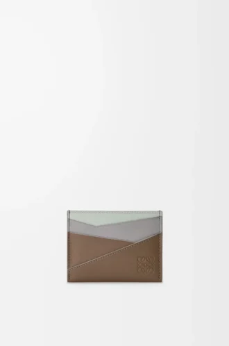 Portacarte Puzzle in pelle di vitello classica Marrone invernale/Grigio cenere