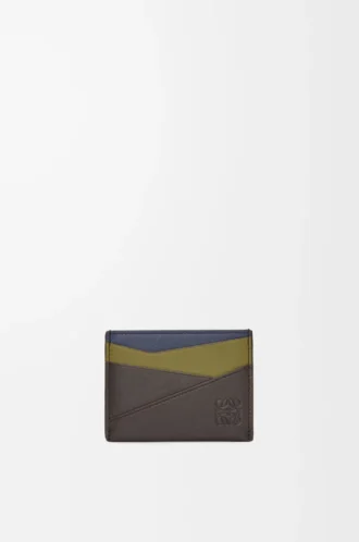 Portacarte Puzzle in pelle di vitello classica Oliva/Marrone scuro