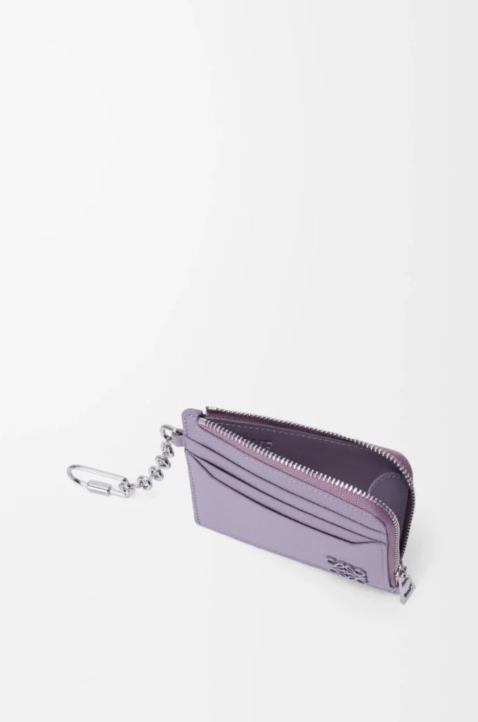 Portacarte quadrato Anagram in pelle di vitello martellata Dirty Mauve