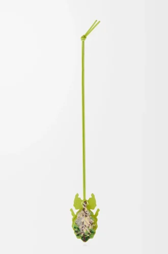 Portachiavi a forma di insetto foglia in pelle con perline verde prato Portachiavi a forma di insetto foglia in pelle con perline verde prato