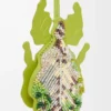 Portachiavi a forma di insetto foglia in pelle con perline verde prato Portachiavi a forma di insetto foglia in pelle con perline verde prato