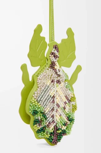 Portachiavi a forma di insetto foglia in pelle con perline verde prato Portachiavi a forma di insetto foglia in pelle con perline verde prato