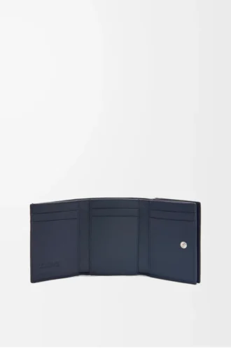 Portafoglio a tre ante in morbida pelle di vitello martellata Blu navy intenso