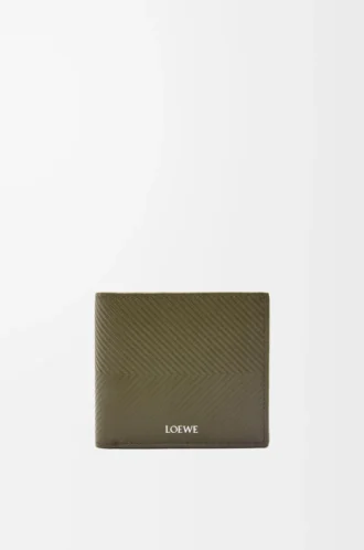 Portafoglio bifold in pelle di vitello classica testurizzata Dark Khaki