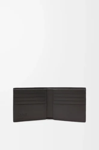 Portafoglio bifold in pelle di vitello classica testurizzata Grigio scuro
