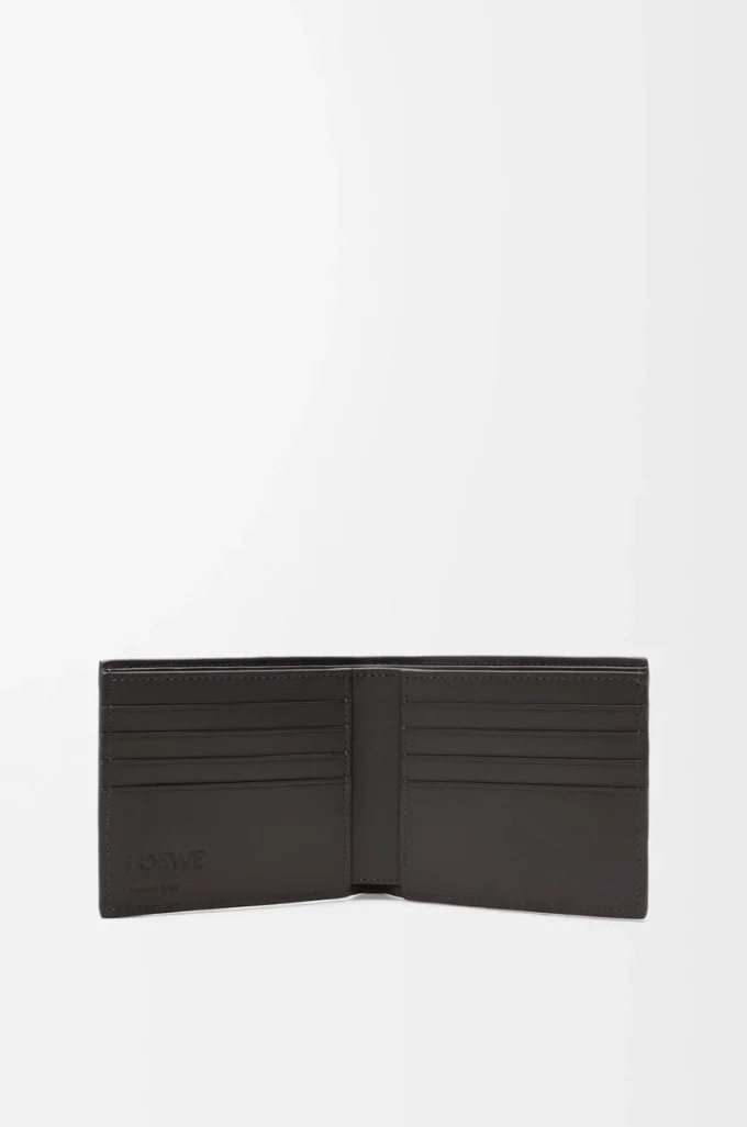 Portafoglio bifold in pelle di vitello classica testurizzata Grigio scuro