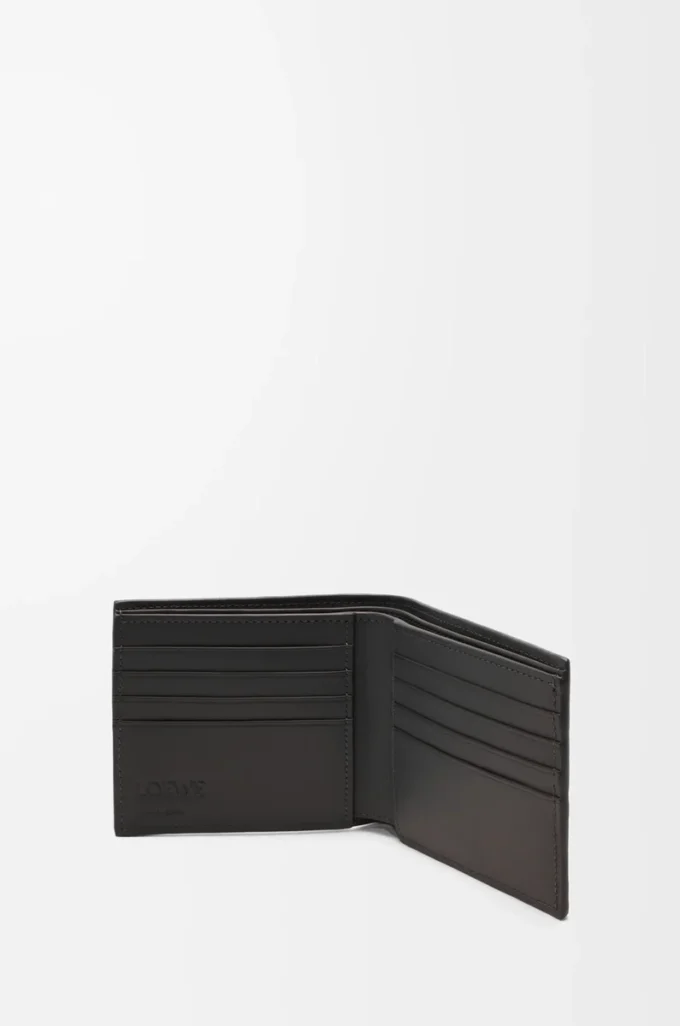 Portafoglio bifold in pelle di vitello classica testurizzata Grigio scuro