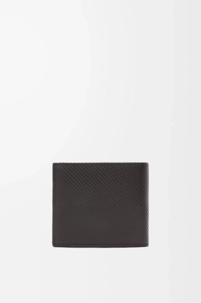 Portafoglio bifold in pelle di vitello classica testurizzata Grigio scuro