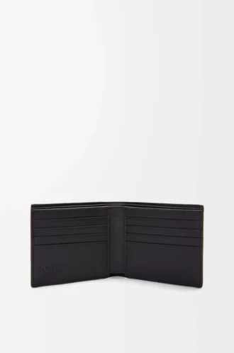Portafoglio bifold in pelle di vitello classica testurizzata nera