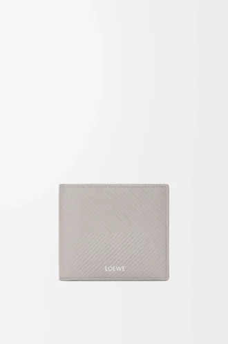 Portafoglio bifold in pelle di vitello classica testurizzata Shell Grey