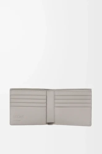 Portafoglio bifold in pelle di vitello classica testurizzata Shell Grey