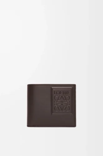 Portafoglio bifold in pelle di vitello satinata marrone scuro