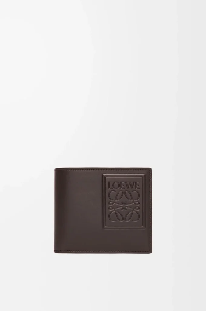 Portafoglio bifold in pelle di vitello satinata marrone scuro Portafoglio bifold in pelle di vitello satinata marrone scuro