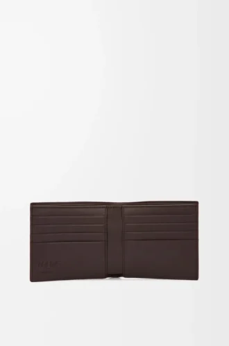 Portafoglio bifold in pelle di vitello satinata marrone scuro
