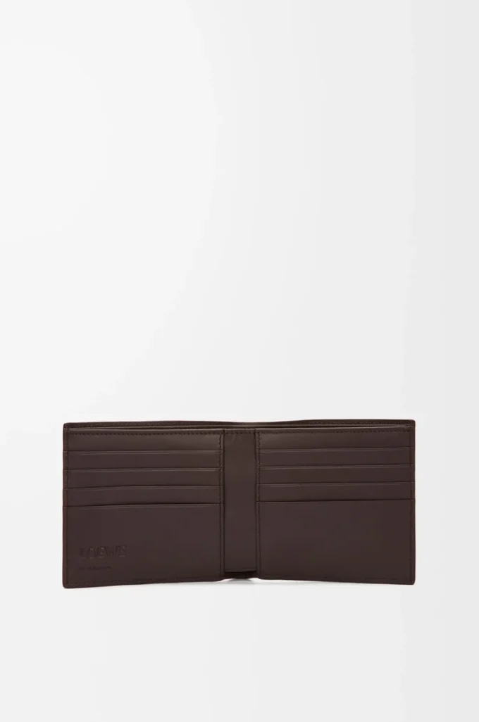 Portafoglio bifold in pelle di vitello satinata marrone scuro Portafoglio bifold in pelle di vitello satinata marrone scuro