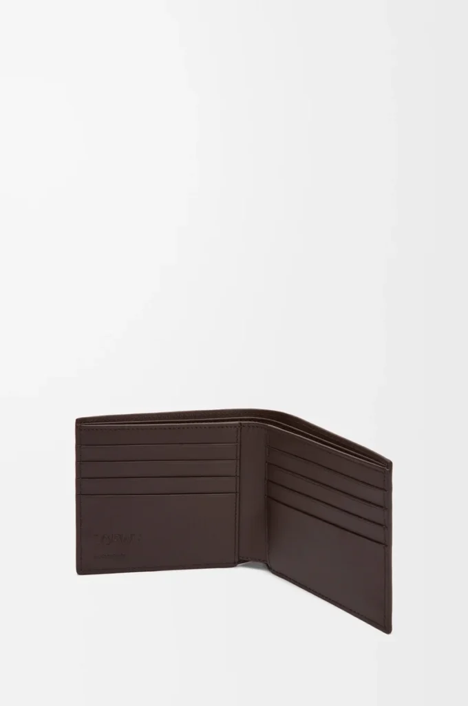 Portafoglio bifold in pelle di vitello satinata marrone scuro Portafoglio bifold in pelle di vitello satinata marrone scuro