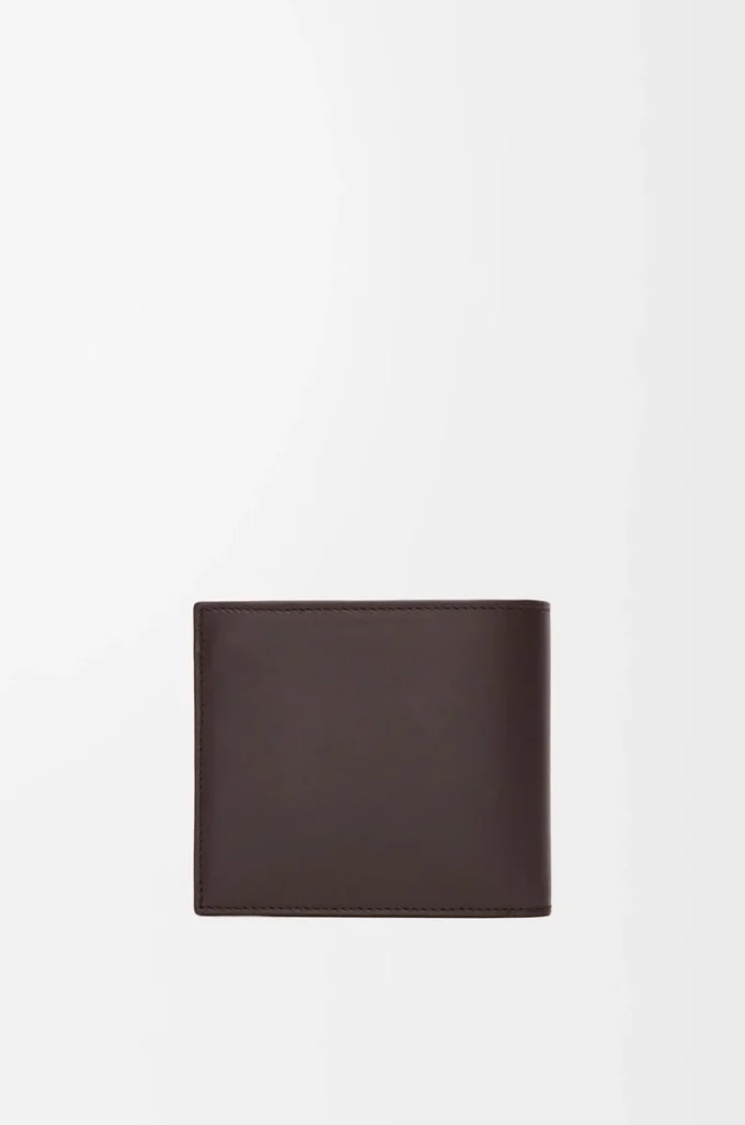 Portafoglio bifold in pelle di vitello satinata marrone scuro Portafoglio bifold in pelle di vitello satinata marrone scuro