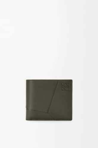 Portafoglio bifold Puzzle in classica pelle di vitello Dark Khaki
