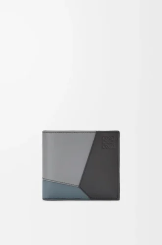Portafoglio bifold Puzzle in classica pelle di vitello Grigio asfalto/Blu tempesta