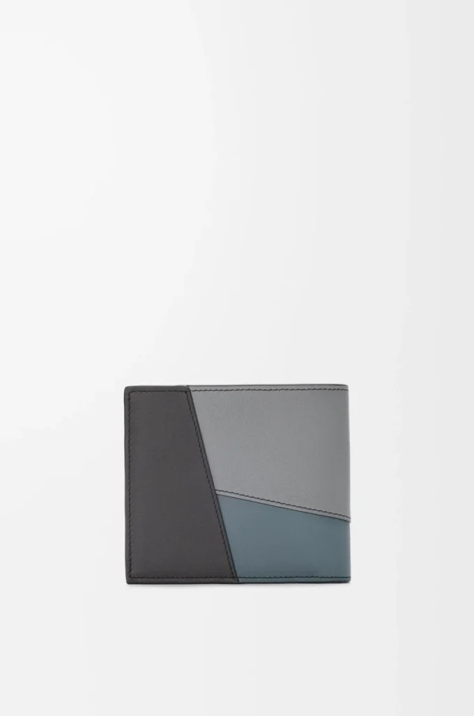 Portafoglio bifold Puzzle in classica pelle di vitello Grigio asfalto/Blu tempesta