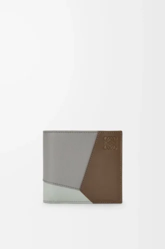 Portafoglio bifold Puzzle in classica pelle di vitello marrone invernale/grigio cenere