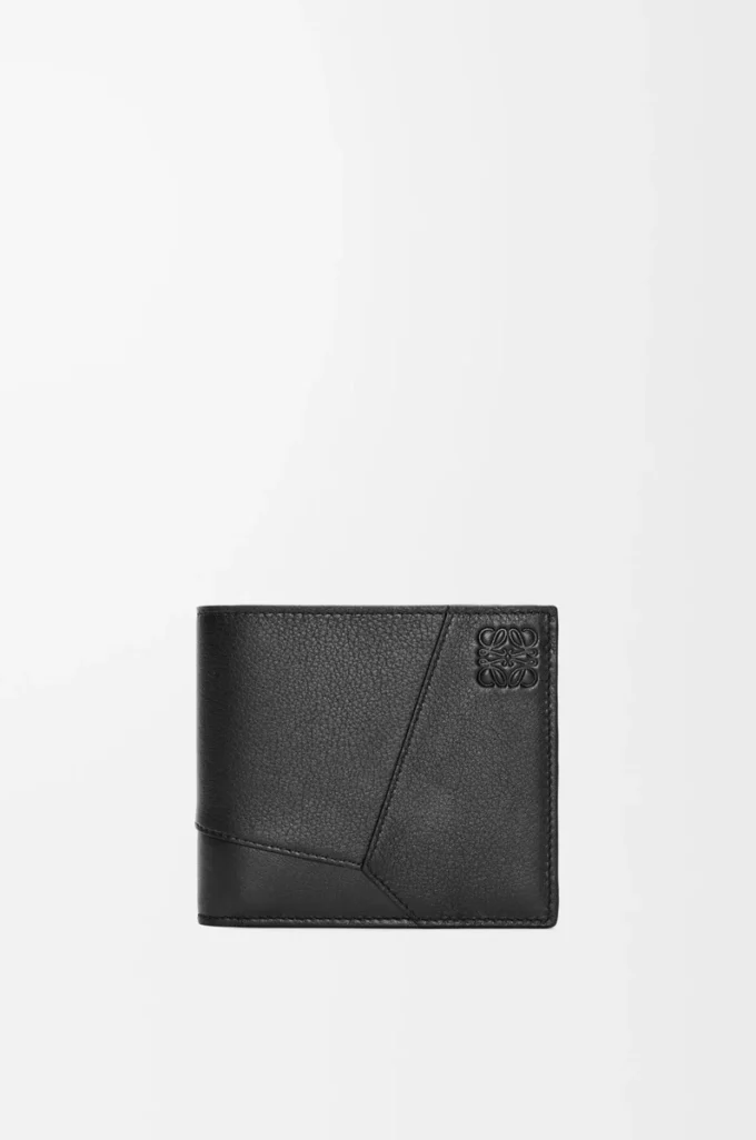 Portafoglio bifold Puzzle in classica pelle di vitello nera Portafoglio bifold Puzzle in classica pelle di vitello nera