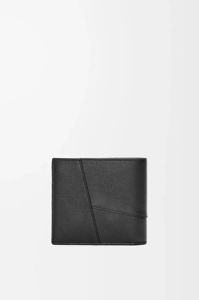 Portafoglio bifold Puzzle in classica pelle di vitello nera Portafoglio bifold Puzzle in classica pelle di vitello nera