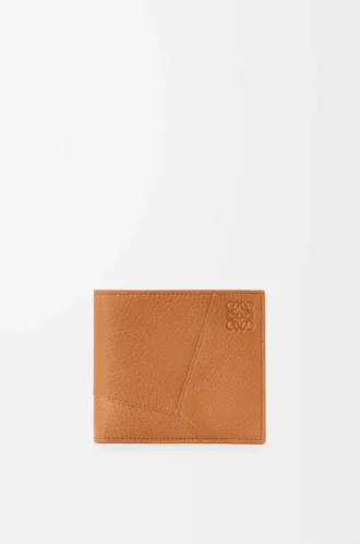 Portafoglio bifold Puzzle in morbida pelle di vitello martellata Light Canyon Brown
