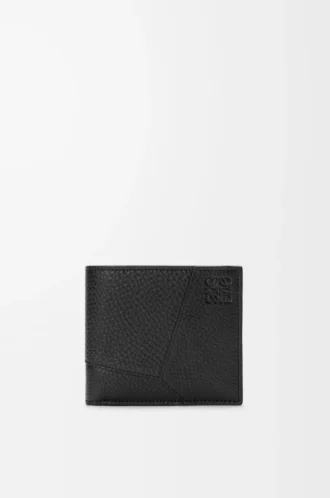 Portafoglio bifold Puzzle in morbida pelle di vitello martellata Nero