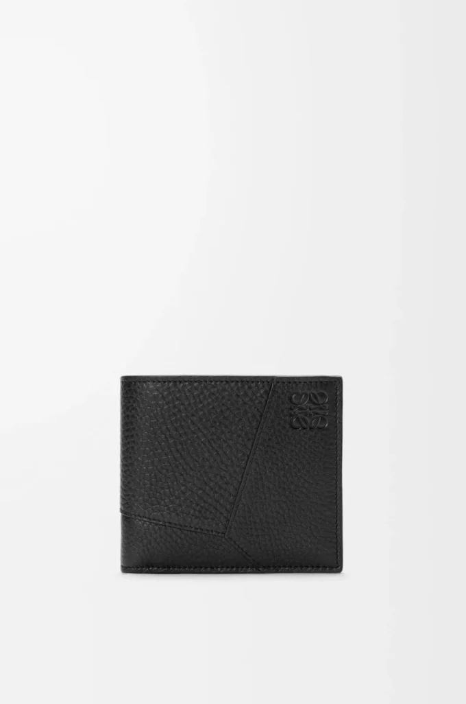 Portafoglio bifold Puzzle in morbida pelle di vitello martellata Nero Portafoglio bifold Puzzle in morbida pelle di vitello martellata Nero