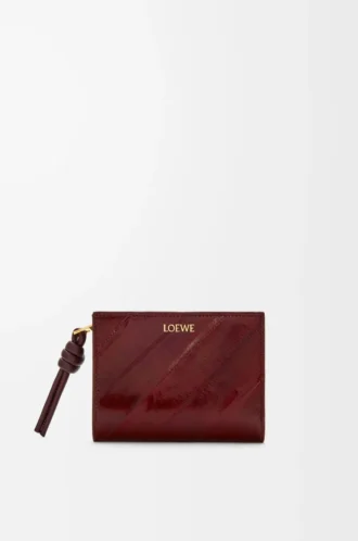 Portafoglio compatto con nodo in pelle di anguilla Dark Burgundy