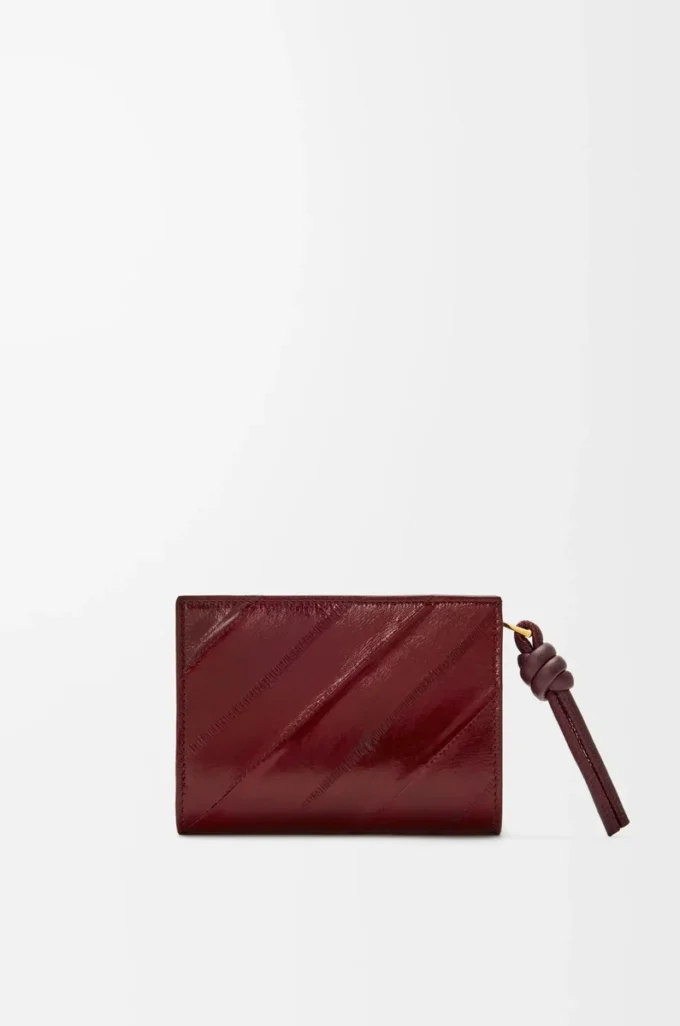 Portafoglio compatto con nodo in pelle di anguilla Dark Burgundy
