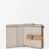 Portafoglio compatto con zip in morbida pelle di vitello martellata Taupe/Gold