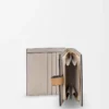 Portafoglio compatto con zip in morbida pelle di vitello martellata Taupe/Gold