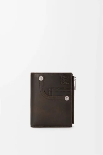 Portafoglio compatto slim Panta in pelle di vitello lucida Vintage Brown