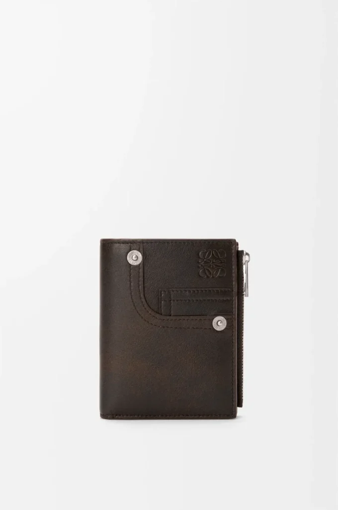Portafoglio compatto slim Panta in pelle di vitello lucida Vintage Brown