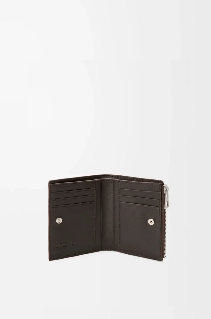 Portafoglio compatto slim Panta in pelle di vitello lucida Vintage Brown