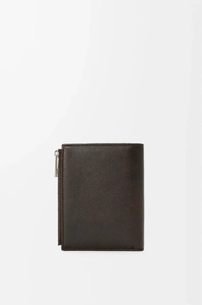 Portafoglio compatto slim Panta in pelle di vitello lucida Vintage Brown