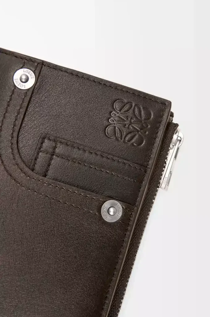 Portafoglio compatto slim Panta in pelle di vitello lucida Vintage Brown
