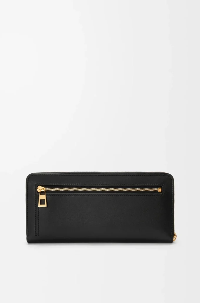 Portafoglio con zip a nodo in pelle di vitello nappa lucida Nero/Scoiattolo Portafoglio con zip a nodo in pelle di vitello nappa lucida Nero/Scoiattolo