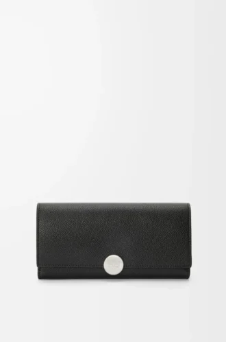 Portafoglio continentale Pebble in pelle di vitello mini grain Nero