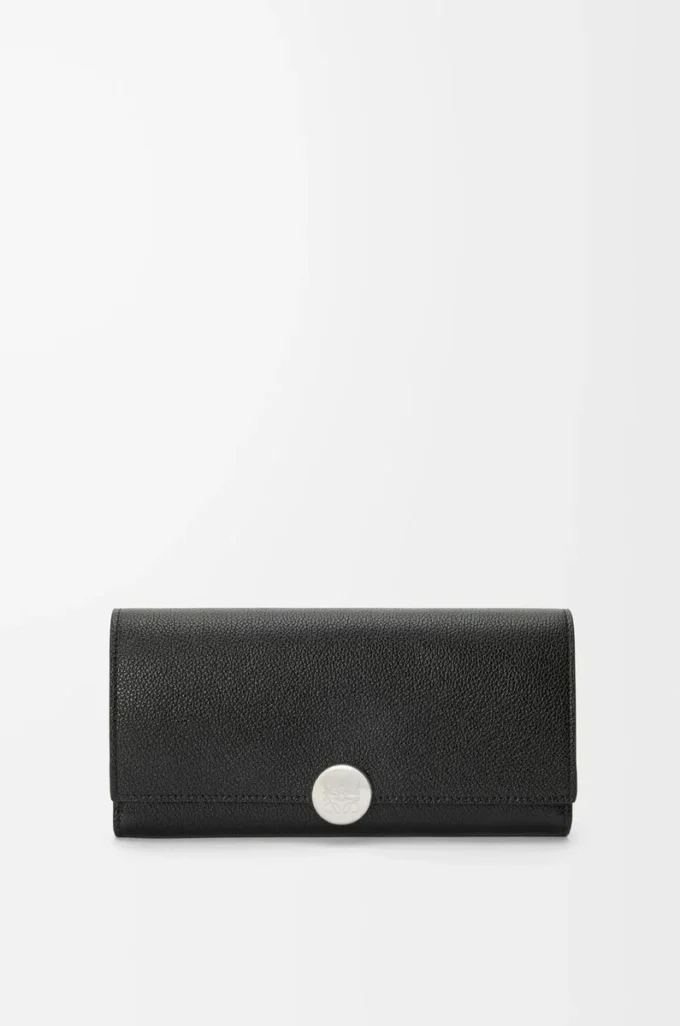 Portafoglio continentale Pebble in pelle di vitello mini grain Nero Portafoglio continentale Pebble in pelle di vitello mini grain Nero