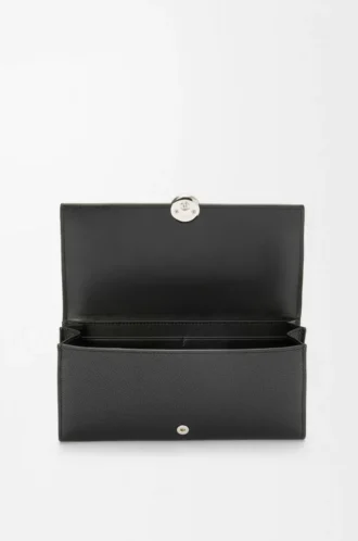 Portafoglio continentale Pebble in pelle di vitello mini grain Nero