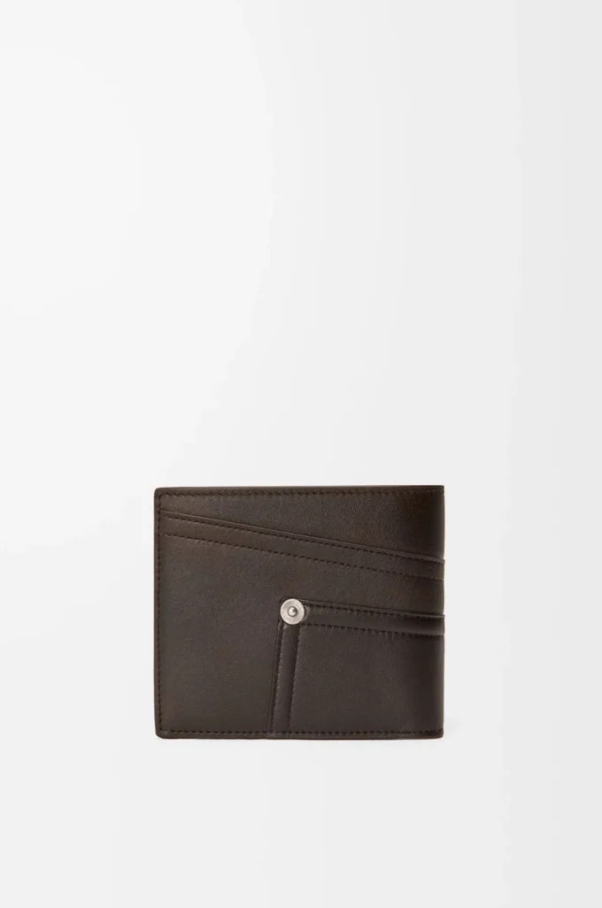 Portafoglio Panta a doppia piega in pelle di vitello lucida Vintage Brown
