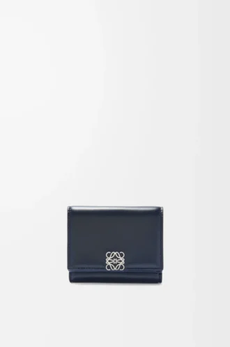 Portafoglio Puffer Anagram a tre ante in pelle di vitello nappa lucida Deep Navy