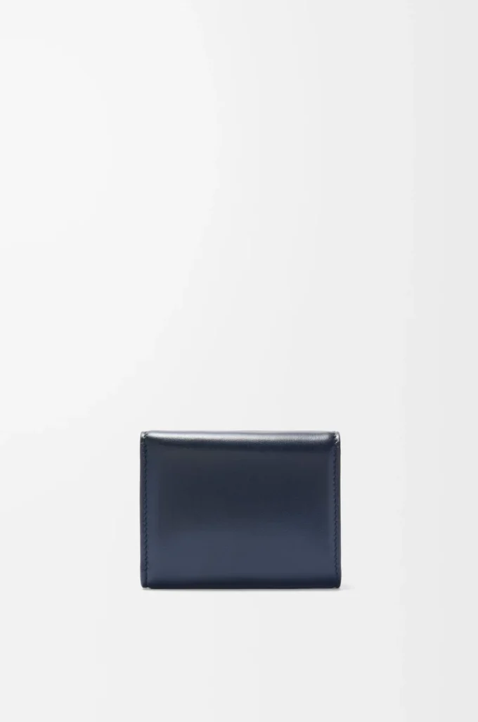 Portafoglio Puffer Anagram a tre ante in pelle di vitello nappa lucida Deep Navy