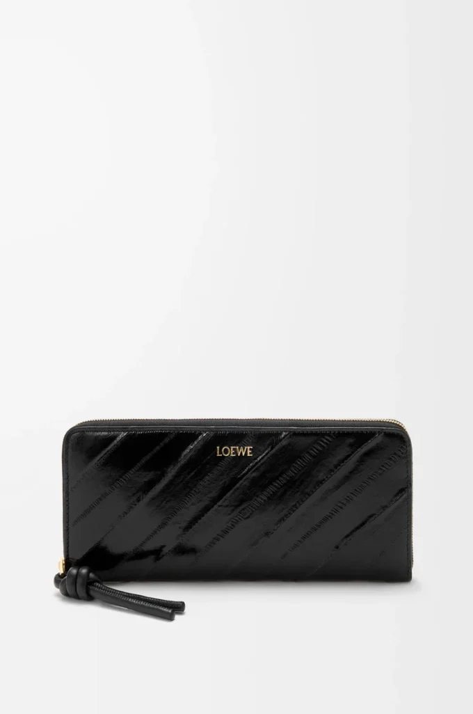 Portafoglio slim con chiusura a zip e nodo in pelle di anguilla Nero Portafoglio slim con chiusura a zip e nodo in pelle di anguilla Nero