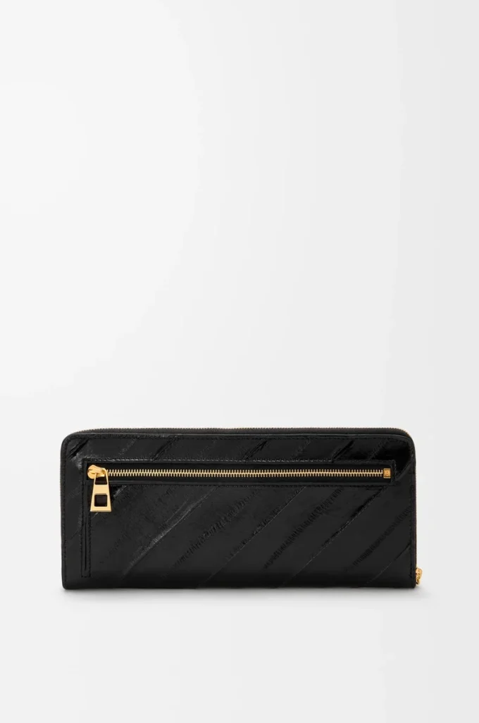 Portafoglio slim con chiusura a zip e nodo in pelle di anguilla Nero Portafoglio slim con chiusura a zip e nodo in pelle di anguilla Nero